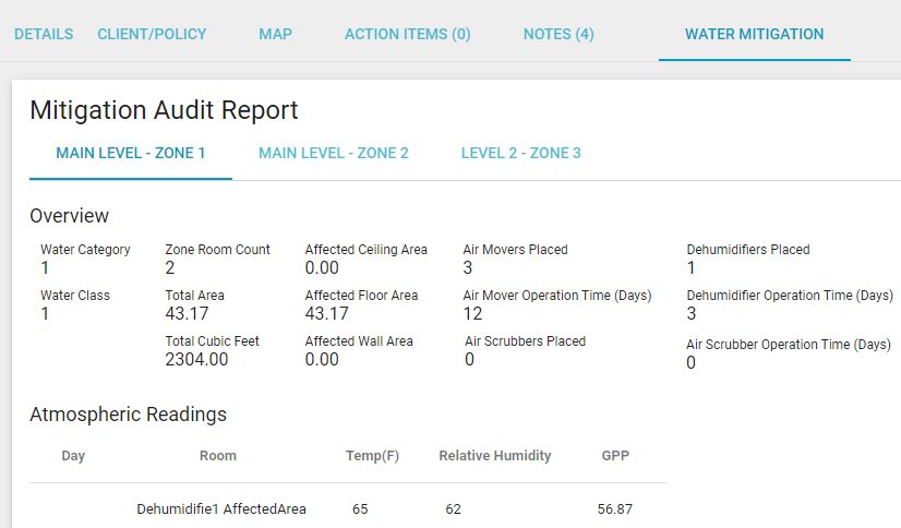 The Water Mitigation tab